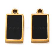 304 Stainless Steel Enamel Charms, Rectangle Charm, Golden, Ion Plating(IP), Black, 12x6x2mm, Hole: 1.2mm(STAS-M105-02G)