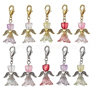 Lily Angel Glass Pendant Decorations, with Alloy Lobster Claw Clasps, Mixed Color, 47mm, 10pcs/set(HJEW-JM01624)