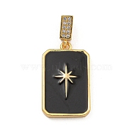 Rack Plating Brass Micro Pave Clear Cubic Zirconia North Star European Dangle Charms, Black Enamel Large Hole Pendants, Real 18K Gold Plated, Long-Lasting Plated, Rectangle, 30mm, Hole: 2.5x4.5mm(KK-U035-17G-03)