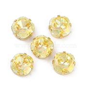 Brass Glass Rhinestone Sew on Rhinestones, Square, Faceted, Topaz Opal, Golden, 13x13x7mm, Hole: 0.8mm(RGLA-U001-04G-01)