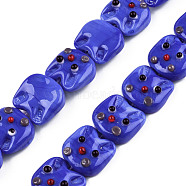 Handmade Lampwork Beads, Cat's Head, Blue, 15~16x16~16.5x7mm, Hole: 1.2mm, about 25pcs/strand, 14.37 inch(36.5cm)(LAMP-N029-012B)