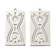 201 Stainless Steel Pendants, Laser Cut, Rectangle with Moon & Star Charm, Stainless Steel Color, 39x20x1mm, Hole: 2mm(STAS-M318-04P)