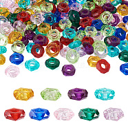 Pet 180Pcs 9 Colors Transparent Resin European Beads, Large Hole Beads, Rondelle, Faceted, Mixed Color, 13~14x5mm, Hole: 6mm, 20pcs/color(RPDL-MP0001-02)