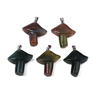 Natural Indian Agate Pendants, with Stainless Steel Snap On Bails, Mushroom, Stainless Steel Color, 27.5~28.5x23~25x9.5~10.5mm, Hole: 3x5mm(G-R480-02K)