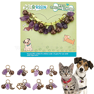 Natural Amethyst Pet Collar Charms, Alloy Pendant Decoration with Bells for Cat Dog Rabbit, Moon/Heart/Star/Paw Print, Antique Bronze, 26~30mm, 8pcs/set(HJEW-PH01731)
