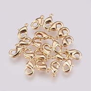 Brass Lobster Claw Clasps, Nickel Free, Real 18K Gold Plated, 10x5x2.5mm, Hole: 1mm(X-KK-T014-121G)