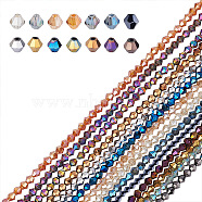 Electroplate Glass Bead Strands, Rainbow Plated, Faceted Bicone, Mixed Color, 4x4.5mm, Hole: 1mm, about 92~96pcs/strand, 18 inch, 14strands/set(EGLA-PH0003-20)