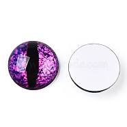 Glass Cabochons, Half Round with Evil Eye, Vertical Pupil, Orchid, 20x6.5mm(GGLA-T004-02M)