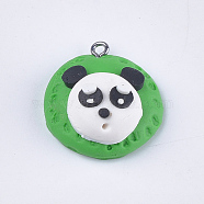 Handmade Polymer Clay Pendants, with Iron Findings, Panda, Platinum, White, 27x24.5x13.5mm, Hole: 1.5mm(X-CLAY-S093-13)