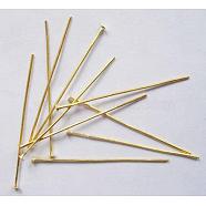 Brass Flat Head Pins, Cadmium Free & Lead Free, Golden, Size: about 4.5cm long, 0.75~0.8mm thick(20 Gauge), about 300pcs/50g, Head: 2mm(X-HPC4.5cm-G)