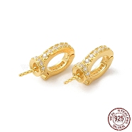 925 Sterling Silver Micro Pave Cubic Zirconia Cup Peg Bails, for Half Drilled Beads, Oval Shape, with S925 Stamp, Real 18K Gold Plated, 13.5x7x4mm, Hole: 5.5x4.5mm, Pin: 0.6mm(FIND-Z008-09G)