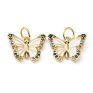 Rack Plating Brass with Cubic Zirconia Enamel Charms, Lead Free & Cadmium Free, Long-Lasting Plated, Butterfly, Real 18K Gold Plated, 10.5x13.5x2mm, Hole: 3.5mm(KK-B076-06G)