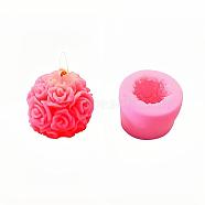 Valentine's Day 3D Rose Food Grade Silicone Cameo Molds, Fondant Molds, For DIY Cake Decoration, Chocolate, Candy, UV Resin & Epoxy Resin Craft Making, Deep Pink, Small Size: 62x44mm(DIY-L020-49B)