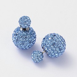 Double Austrian Crystal Ball Ear Studs, with 925 Sterling Silver Pins and Brass Findings, 211_Light Sapphire, 6~12mm, Pin: 0.7mm(EJEW-D177-06)
