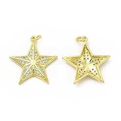 Brass Micro Pave Cubic Zirconia Pendants, with Jump Ring, Star Charm, Golden, 24.5x23x3.3mm, Hole: 2.5mm(KK-E068-VB103)
