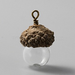 Glass Ball Pendants, with Natural Acorn Shell Cap, Autumn Theme, Clear, 28x16mm, Hole: 1.7mm(FIND-WH0034-11A)