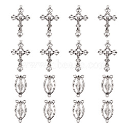 Rosary Cross and Center Sets for Rosary Bead Necklace Making, Alloy Crucifix Cross Pendants and Virgin Links, For Easter, Antique Silver, Links: 13x25x3mm, Hole: 2mm, Cross: 26x43.5x3mm, Hole: 2mm(TIBEP-TA0002-14AS)