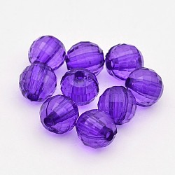 Faceted Round Transparent Acrylic Beads, Dark Violet, 12mm, Hole: 2mm, about 530pcs/500g(TACR-P053-12mm-25D)