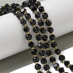 Natural Black Onyx(Dyed & Heated) Beads Strands, with Seed Beads, Faceted, Dice, 6x6mm, Hole: 1mm, about 47~52pcs/strand, 15.35''~15.75''(39~40cm)(G-K387-A03-01)