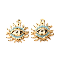 304 Stainless Steel Enamel Pendants, Evil Eye Charms, Ion Plating(IP), Real 18K Gold Plated, Light Sky Blue, 18.5x17.5x3mm, Hole: 1.4mm(SA-CBAD609-06G-02)