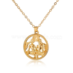 Alloy Flat Round with Constellation Pendant Necklaces, Cable Chain Necklace for Women, Gemini, Pendant: 2.2cm(PW-WG52384-03)