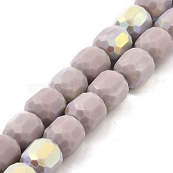 Frosted Imitation Jade Glass Beads Strands, AB Color Plated, Faceted, Column, Rosy Brown, 8.5x8mm, Hole: 1.5mm, about 68pcs/strand, 22.64''(57.5cm)(GLAA-P058-08A-07)
