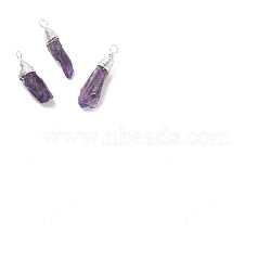 5Pcs Rough Natural Amethyst Pendants, with Silver Tone Copper Wire Wrapped, Nuggets Charms, 26~31.5x7~9.5x6~8mm, Hole: 3~3.5mm(G-ZF0001-02)