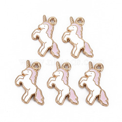 Alloy Enamel Pendants, Cadmium Free & Nickel Free & Lead Free, Unicorn, Light Gold, White, 17x20x1.5mm, Hole: 1.5mm(ENAM-S126-095-NR)