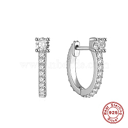 Rhodium Plated 925 Sterling Silver Micro Pave Cubic Zirconia Hoop Earrings, with S925 Stamp, Platinum, 12x1.5~4mm(HD5768-2)