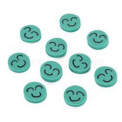 Handmade Polymer Clay Cabochons, Flat Round with Expression, Light Sea Green, 9~10x1~2mm, about 5000pcs/1000g(CLAY-N006-94B)