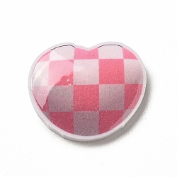 Opaque Acrylic Cabochons, Heart with Tartan, 12x14x2.5mm(KY-K013-001C)