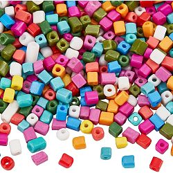 2000Pcs Opaque Colour Glass Seed Beads, Cube, Round Hole, Mixed Color, 3~7x3~4x3~4mm, Hole: 0.5mm(SEED-NB0001-90)