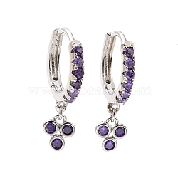Purple Cubic Zirconia Grape Dangle Hoop Earrings, Rack Plating Brass Jewelry for Women, Cadmium Free & Lead Free, Platinum, 20.5mm, Pin: 1mm(EJEW-C030-12P)