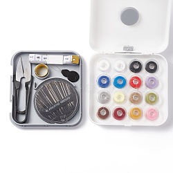 Sewing Tool Sets, Including Polyester Thread, Tape Measure, Scissor, Sewing Needle Devices Threader, Thimbles, Needles, Magnetic Plastic Box, White, 96x105x30mm(TOOL-F019-01A)