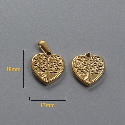 Titanium Steel Pendants, Heart with Tree Charm, Golden, 18x17x3mm(PW-WG33756-14)