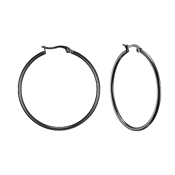 304 Stainless Steel Big Hoop Earrings, Hypoallergenic Earrings, Ring Shape, Gunmetal, 12 Gauge, 44~46x2mm, Pin: 0.7~1.3x0.68mm