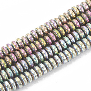 Electroplate Non-magnetic Synthetic Hematite Beads Strands, Heishi Beads, Flat Round/Disc, Mixed Color, 4x2mm, Hole: 1mm, about 210pcs/strand, 16.14 inch