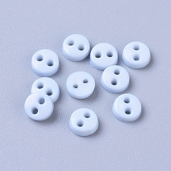 Nylon Tiny Button, Micro Buttons, Sewing Buttons, 2-Hole, Light Sky Blue, 4.5x1.5mm, Hole: 0.8mm
