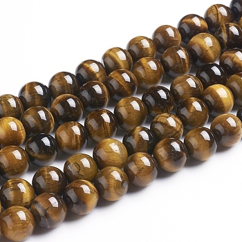Round Tiger Eye Beads Strands, Grade AB+, Dark Goldenrod, 10mm, Hole: 1mm, about 40pcs/strand