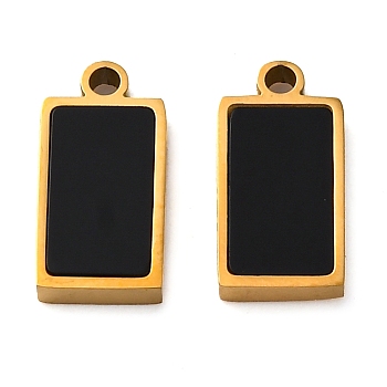 304 Stainless Steel Enamel Charms, Rectangle Charm, Golden, Ion Plating(IP), Black, 12x6x2mm, Hole: 1.2mm