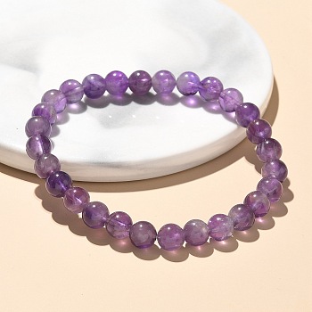 Natural Amethyst Bead Stretch Bracelets, Round, 2 inch~2-3/8 inch(5~6cm), Bead: 5.8~6.8mm