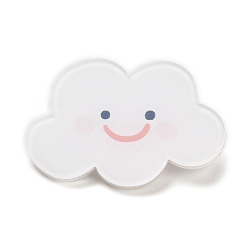 Cartoon Style Acrylic Brooch, Platinum Iron Pin for Backpack Clothes, Cloud, 21x32x2mm