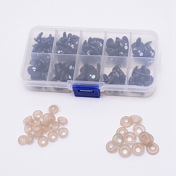 Plastic Rivets Screws, with Rubber Rings and Plastic Box, Black, 16x12mm, 7x9mm, 8x10mm, 9~9.5x12~13mm, 9.5~10x13mm, 100pcs/box