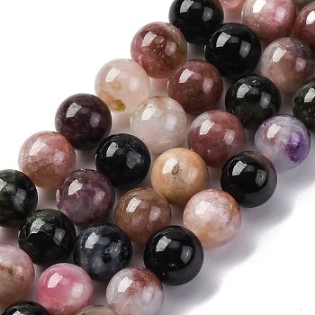 Natural Tourmaline Beads Strands, Round Beads, 8mm, about 49pcs/strand, 15.35 inch(39cm)