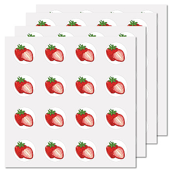 8 Sheets Plastic Waterproof Self-Adhesive Picture Stickers, Round Dot Cartoon Decals for Kid's Art Craft, Strawberry, 150x150mm