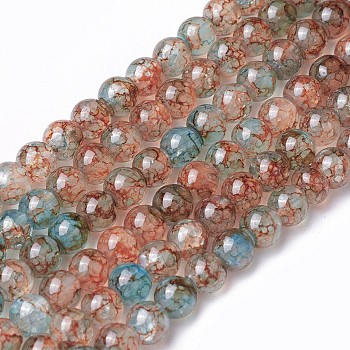 Spray Painted Glass Beads Strands, Round, Colorful, 6~6.5mm, Hole: 1mm, about 137pcs/strand, 31.8 inch(81cm)