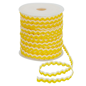 2 Bundles Polypropylene Wavy Fringe Trim Ribbon, Wave Bending Lace, Garment Accessories, Yellow, 3/8 inch(8.5mm), about 17.50 Yards(16m)/bundle