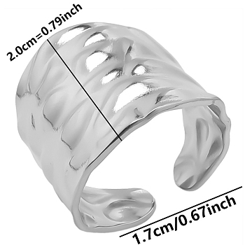 304 Stainless Steel Open Cuff Ring, Twist Wide Band Ring, Stainless Steel Color, Inner Diameter: 17mm