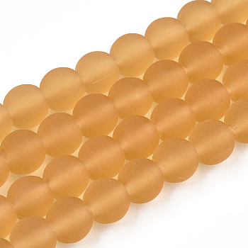 Transparent Glass Beads Strands, Frosted, Round, Goldenrod, 6~6.5mm, Hole: 1.4mm, about 67~70pcs/strand, 14.76 inch~15.16 inch(37.5~38.5cm)