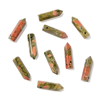 Natural Unakite Pointed Pendants, Faceted, Bullet, 30~33x8~9mm, Hole: 1.4~1.6mm